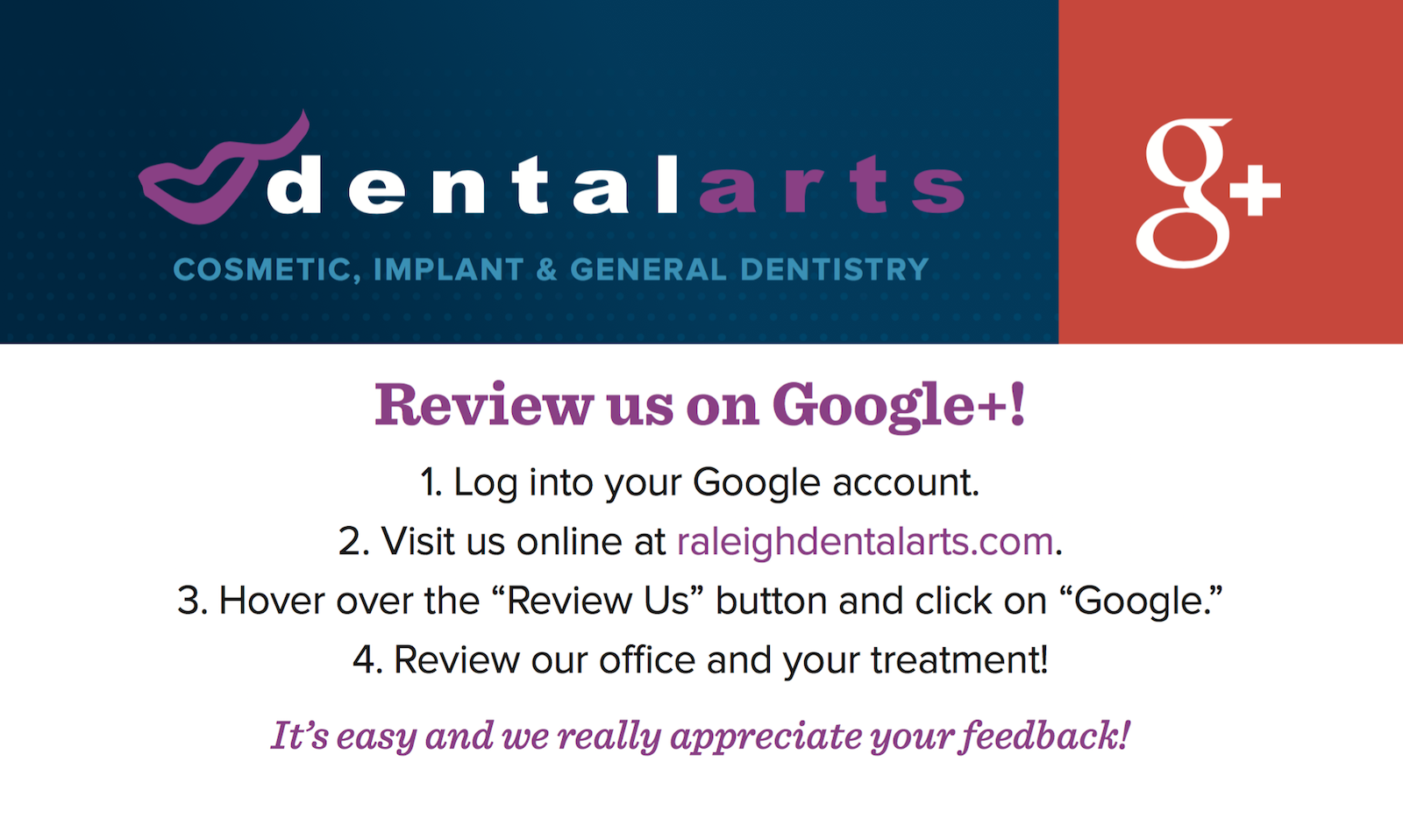 DentalArts Google Review Card